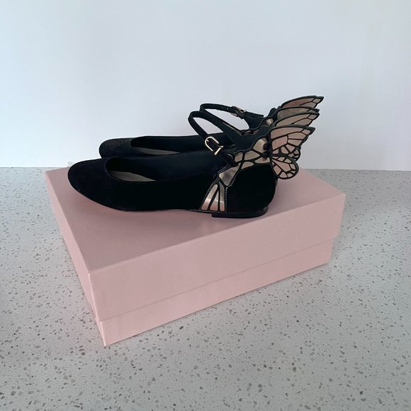 NWT Sophia Webster Black and Gold Butterfly Flats with ankle straps SZ 6.5 /37.5 - Picture 3 of 10